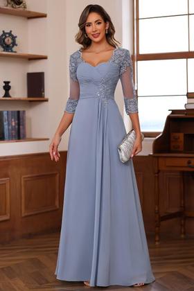 Imagem de Vestido Mother of Bride AUSPORY Plus Size com manga 3/4 verde sálvia