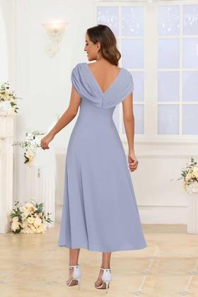 Imagem de Vestido Mother of Bride CDSSL Champagne A Line Tea Length