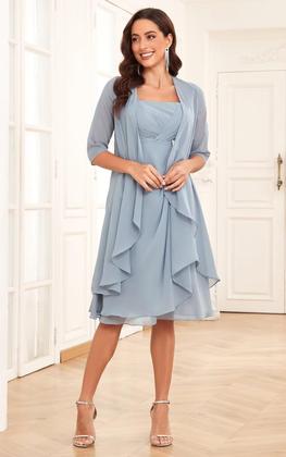 Imagem de Vestido Mother of the Bride Homiily Ruffles de chiffon com jaqueta