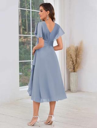 Imagem de Vestido Mother of The Bride petyoo, comprimento do chá, verde chiffon