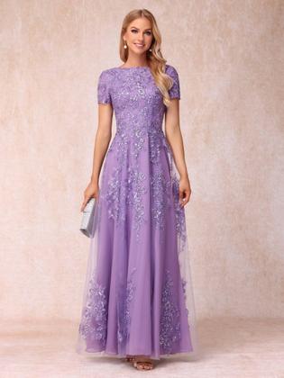 Imagem de Vestido Mother of the Bride YOFF Lace Applique Long Stormy Blue
