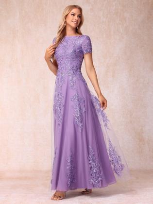 Imagem de Vestido Mother of the Bride YOFF Lace Applique Long Stormy Blue