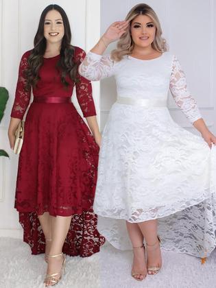 Imagem de Vestido Mullet Longo para Festa Casamento Madrinha com Faixa