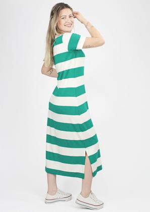 Imagem de Vestido Pau a Pique Manga Curta Listrado Verde