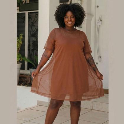 Imagem de Vestido Plus Size Alça Fina em Viscolycra e Tule
