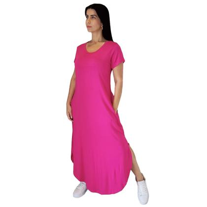 Imagem de Vestido Plus Size Camisetão Longo Maxi Soltinho Pink