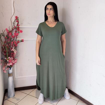 Imagem de Vestido Plus Size Camisetão Longo Maxi Soltinho Verde