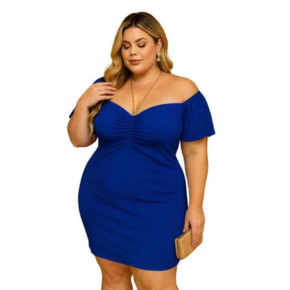 Imagem de Vestido Plus Size Curto Manga Curta Decote Princesa Ciganinha -