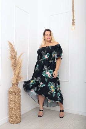 Imagem de Vestido Plus Size Estilo Ciganinha Com Lastex No Busto Estampa Verão Eva 