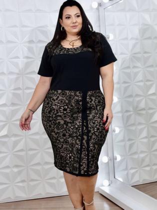 Imagem de Vestido Plus Size Feminino Midi Tubinho Moda Evangelica Culto Jovem Festividade Final de Ano Oferta