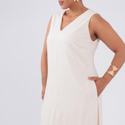 Imagem de Vestido plus size linho decote v fem