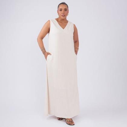 Imagem de Vestido plus size linho decote v fem