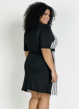 Imagem de Vestido Plus Size Listrado E Preto - Decote V E Conforto