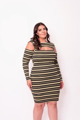 Imagem de Vestido Plus Size Listrado Manga Longa