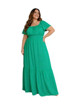 Imagem de Vestido plus size longo ciganinha manga curta viscolinho