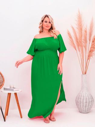 Imagem de Vestido Plus Size Longo Ciganinha Manga Godê Ombro A Ombro Lastex  Midi Envelope Com Fenda Lateral