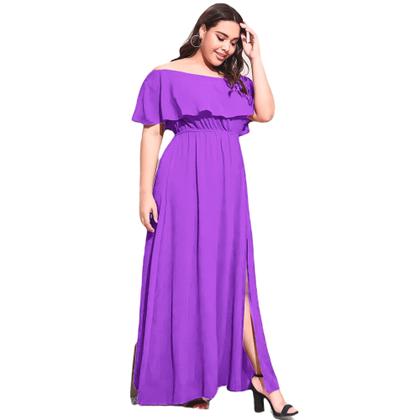 Imagem de Vestido Plus Size Longo Moda Feminina Plus Size Roupas Femininas - Moda Gestante Vestido para Grávida Ombro A Ombro Com Elástico