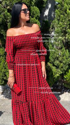 Imagem de Vestido plus size longo xadrez ajustável ao corpo adulto festa junina moda gestante moda evangelica