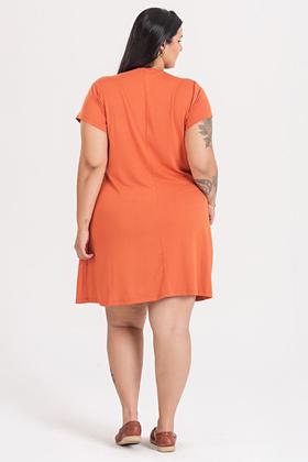 Imagem de Vestido Plus Size Malha de Viscose c/ Elastano Detalhe Decote c/ Ilhós e Amarração - Serena