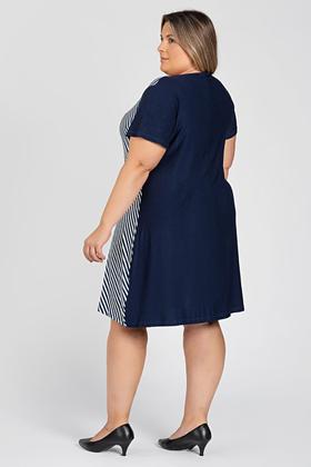 Imagem de Vestido Plus Size Malha Viscose c/ Suede Listrado Sublimado - Serena