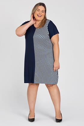 Imagem de Vestido Plus Size Malha Viscose c/ Suede Listrado Sublimado - Serena