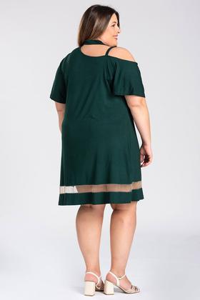 Imagem de Vestido Plus Size Malha Viscose Detalhe Decote, Corrente Alça e Barra em Tule