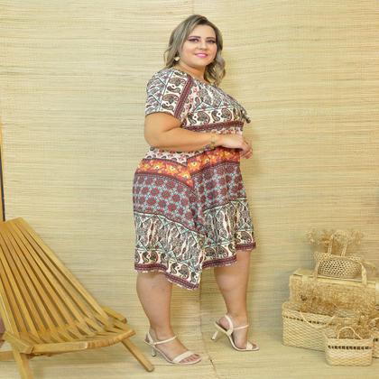 Imagem de Vestido Plus Size Manga Curta Estampa Floral