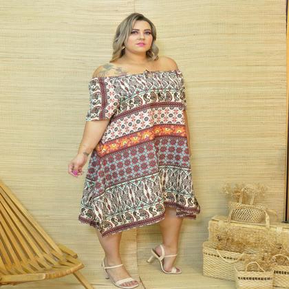 Imagem de Vestido Plus Size Manga Curta Estampa Floral