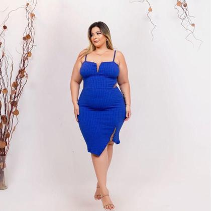 Imagem de Vestido Plus Size Midi Alcinha Decote Tule Fenda c Tule 0466