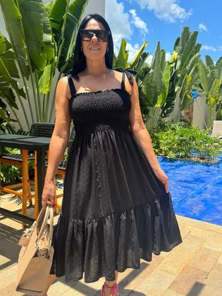 Imagem de Vestido Plus Size Midi Com Alça Laço E Lastex No Busto Moda Verão