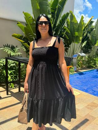 Imagem de Vestido Plus Size Midi Com Alça Laço E Lastex No Busto Moda Verão