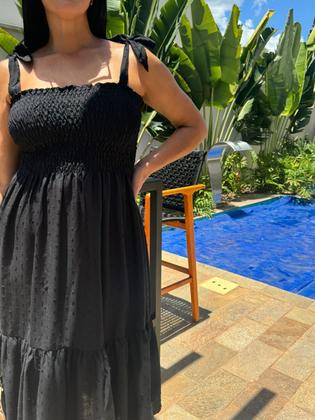 Imagem de Vestido Plus Size Midi Com Alça Laço E Lastex No Busto Moda Verão