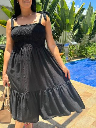 Imagem de Vestido Plus Size Midi Com Alça Laço E Lastex No Busto Moda Verão