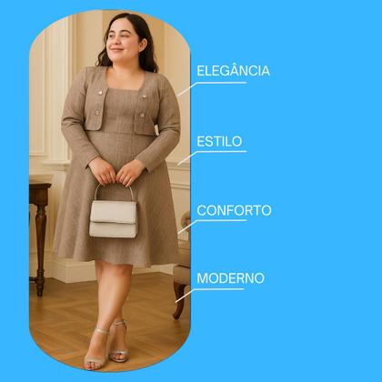 Imagem de Vestido Plus Size Midi Com Bolero Elegante Moda Evangelica