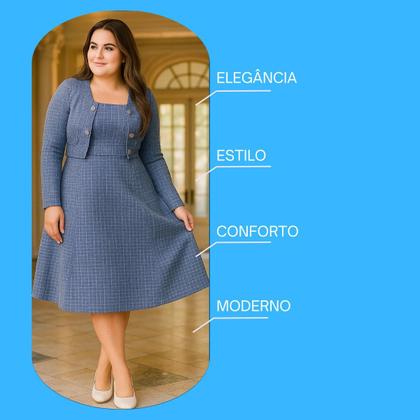 Imagem de Vestido Plus Size Midi Com Bolero Elegante Moda Evangelica