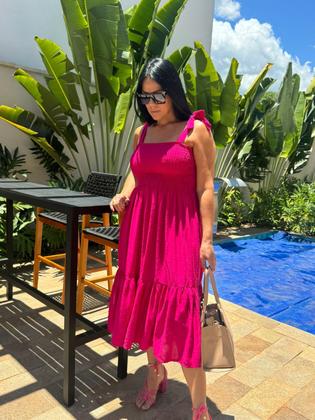 Imagem de Vestido Plus Size Midi Evasê Com Alças De Amarração E Detalhe Lastex