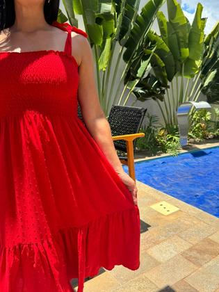 Imagem de Vestido Plus Size Midi Evasê Com Alças De Amarração E Detalhe Lastex