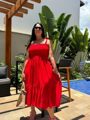 Imagem de Vestido Plus Size Midi Evasê Com Alças De Amarração E Detalhe Lastex