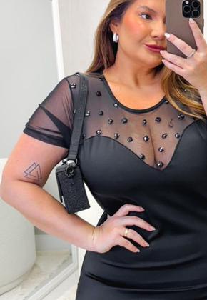 Imagem de Vestido Plus Size Montaria com Detalhe em Tule