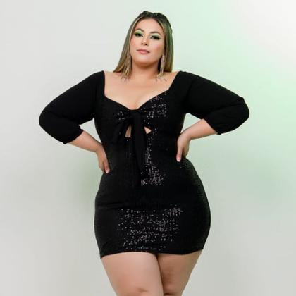 Imagem de Vestido Plus Size Paetê Curto Moda Balada Manga 3/4 0510