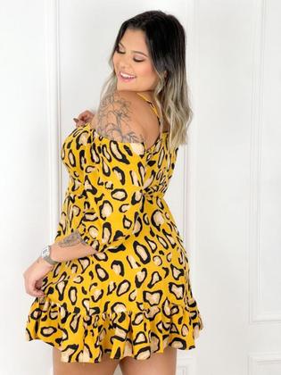 Imagem de Vestido Pluz estampado ombro a ombro mostarda