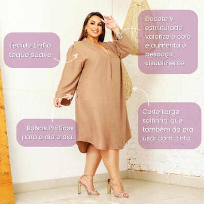 Imagem de Vestido Preto Curto Plus Size Linho Tendência Outono Lia Rosa