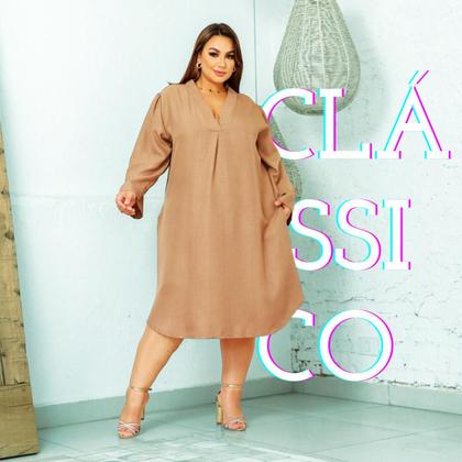 Imagem de Vestido Preto Curto Plus Size Linho Tendência Outono Lia Rosa