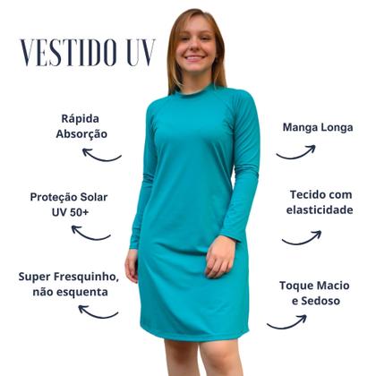 Imagem de Vestido Proteção Solar UV50+ Manga Longa Piscina Moda Praia Evangélica Modesta