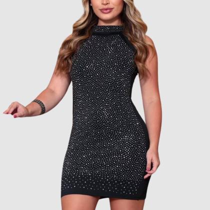 Imagem de Vestido Regata Colado Curto Suplex Strass Brilho Festa Luxo