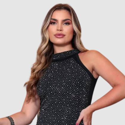 Imagem de Vestido Regata Colado Curto Suplex Strass Brilho Festa Luxo