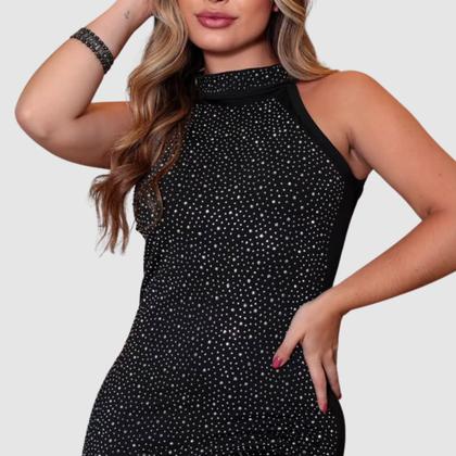 Imagem de Vestido Regata Colado Curto Suplex Strass Brilho Festa Luxo