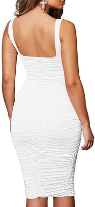 Imagem de Vestido regata Mookyun Sexy Bodycon franzido e elástico branco