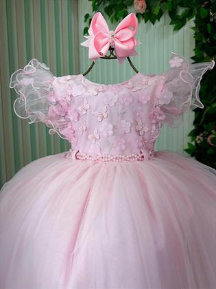 Imagem de Vestido Rosa Bebe Menina Bonita Angelie Batismo Daminha Florista Casamento