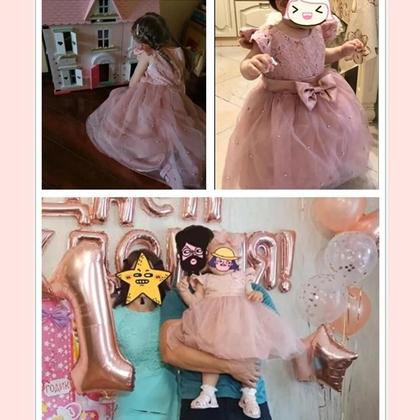 Imagem de Vestido Rosa de Princesa para Meninas - Ideal para Primeiro Aniversário, Casamento e Festas (1-5 anos)